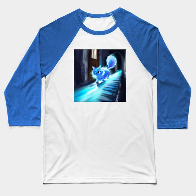 Fluffy Blue Cat Imagines this Long Hallway is a Piano Baseball T-Shirt by Star Scrunch